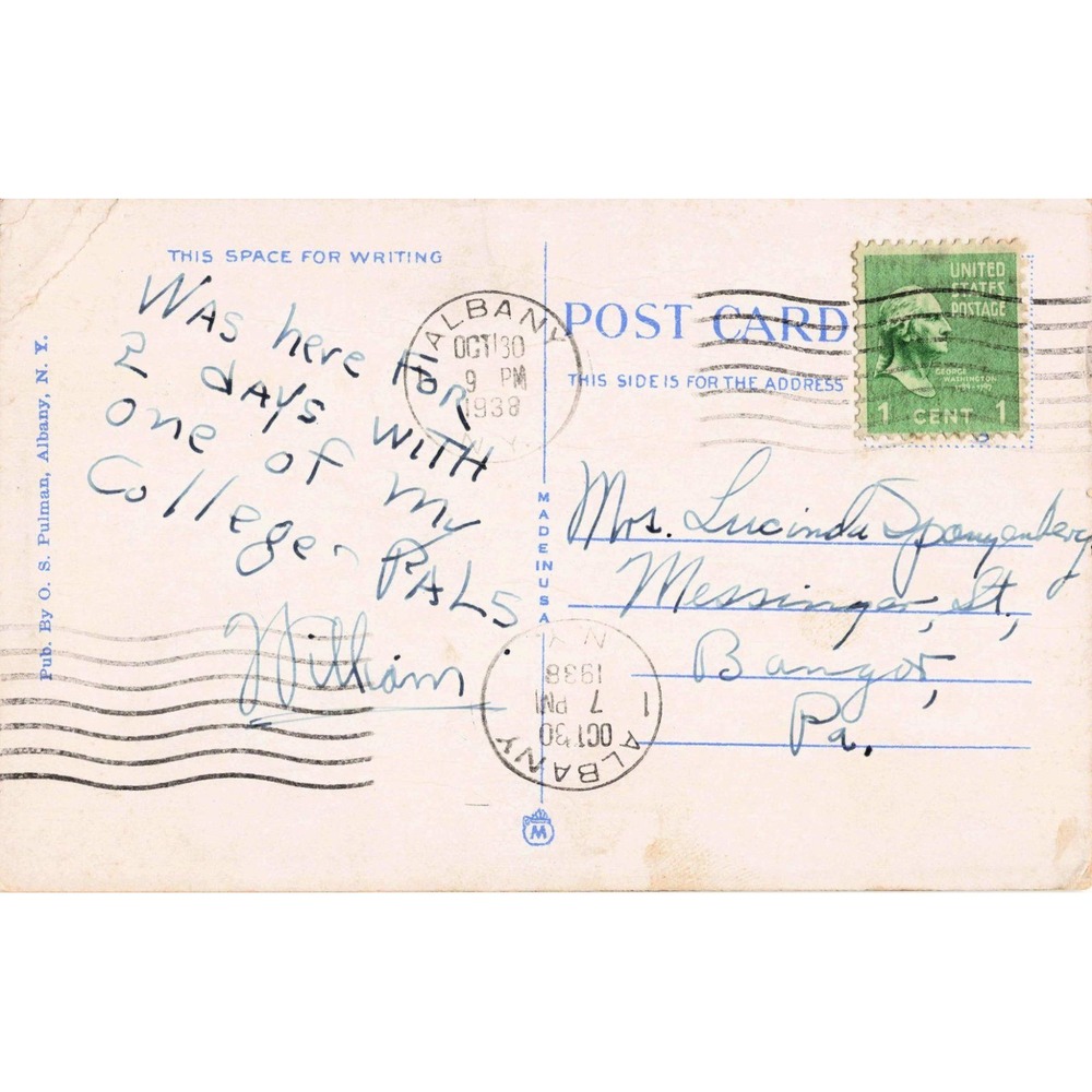 DeWitt Clinton Hotel Albany New York NY Linen Postcard 1938 O. S. Pullman 31771 - Picture 2 of 2